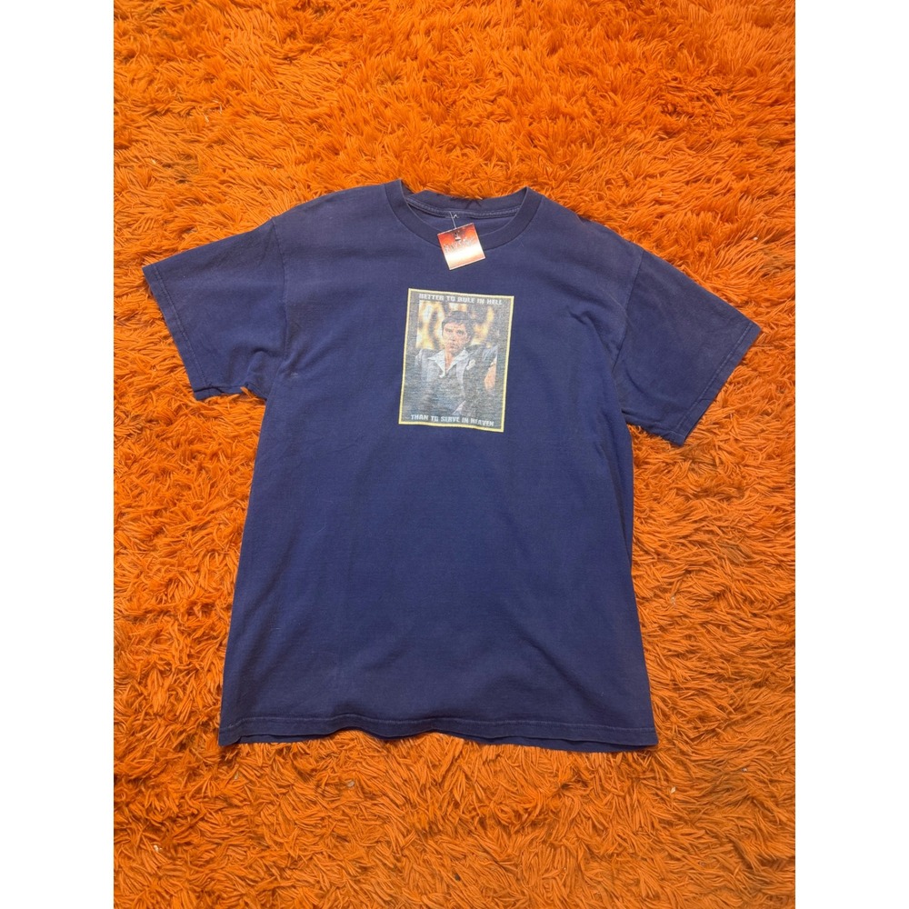 Scarface Tony Montana Navy Blue Graphic T-Shirt Better To Rule In Hell Mens L